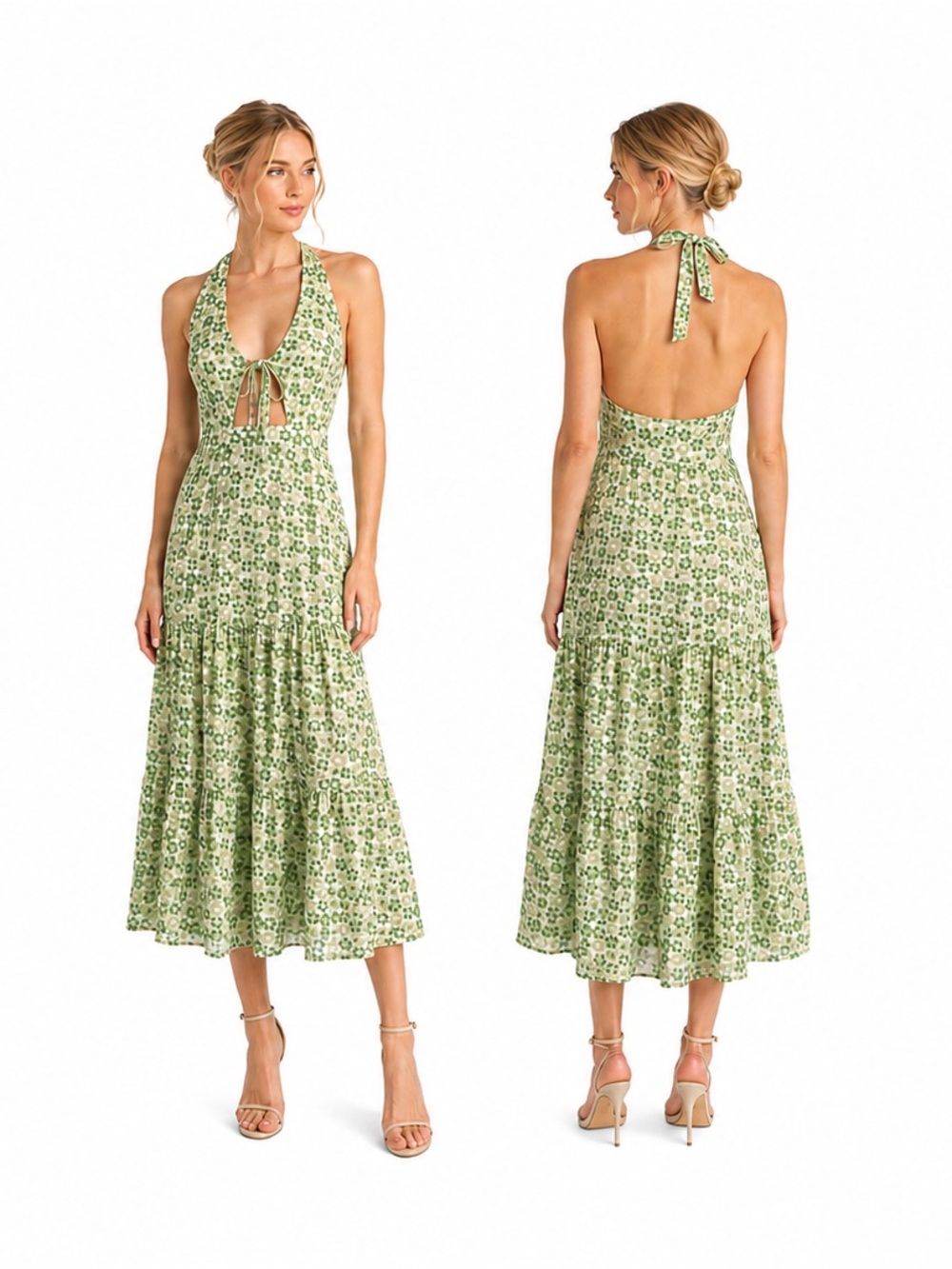 Petal & Pup NWOT Halter Neck Green Floral Maxi Dress Sz 2
